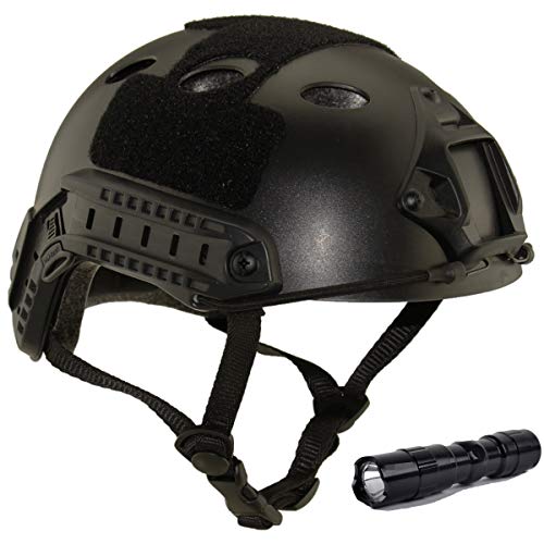 QMFIVE Casque Tactique Le Casque PJ avec Les Lunettes SWAT De Protection pour Combat CQB Airsoft Comdat Paintball (Noir+L)