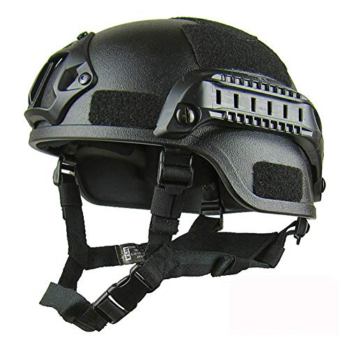 TXYFYP Tactique Casque, Mich 2001 Action Version Tactique Casque avec LVN Support et Côté Rails pour Extérieur Airsoft Paintball Jeu - Noir, 27.5x25x18 cm
