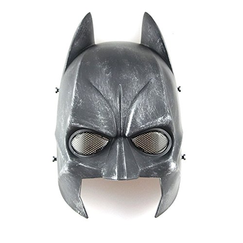 WorldShopping4U Tech-p Batman Masque Airsoft CS Wargame Field Masque Demi-tête Protection Army Cosplay Masque Gear Argent Noir